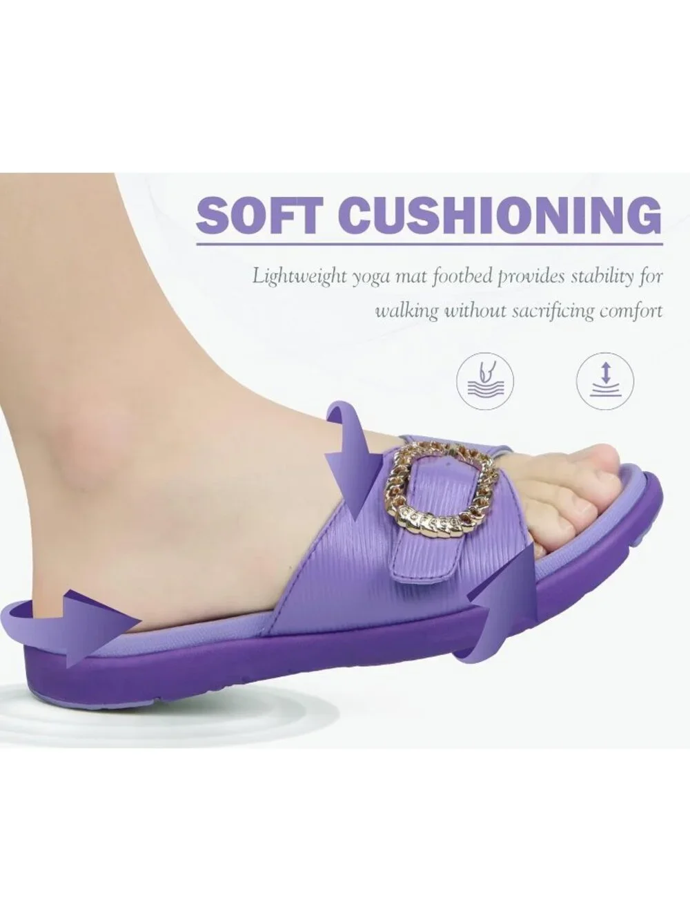 Women's Purple Faux Leather Comfortable Recovery Walking Adjustable Slip On Flat